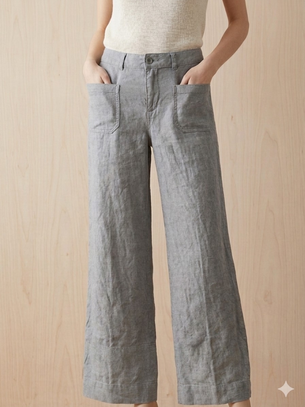 Free People Gray Wide-Leg Linen Blend Pants